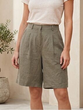 Shesmiss  Linen Blend High-Waist Bermuda Shorts Size 4